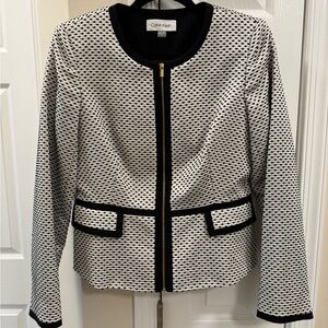 Calvin Klein Black and White Blazer with Geometric Patterns